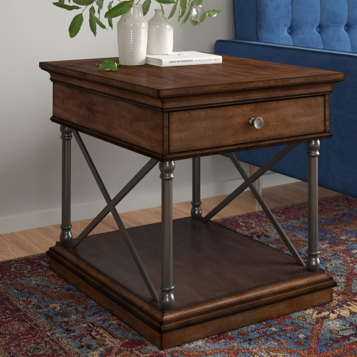 Lark Manor Abigaelle Solid Wood Floor Shelf End Table with Storage